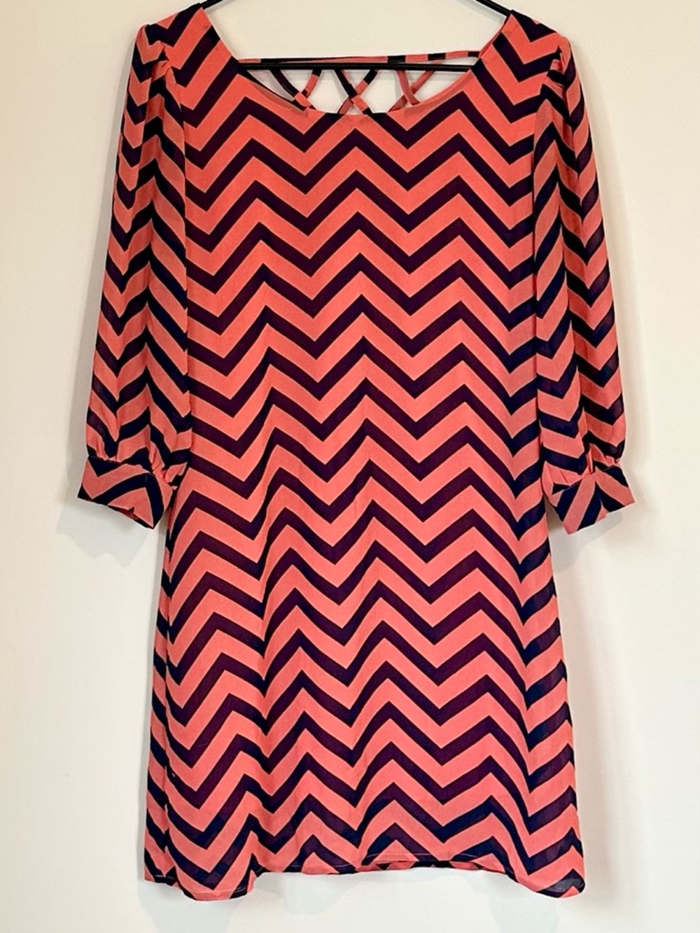 Heartsoul Chevron Shift Dress in Coral and Navy - Size: Medium